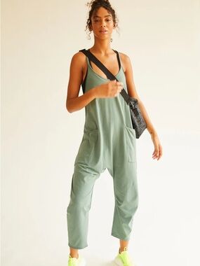 Free People Movement Hot Shot Jumpsuit Medium Green Oversized Yoga Boho